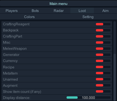 Меню чита Arc Raiders